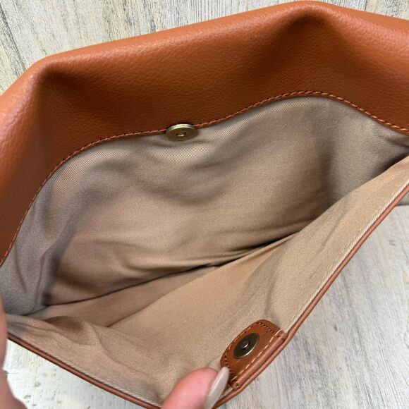 J. Crew Leather Envelope Clutch or Shoulder Bag Brown Antique Gold-Tone Chain - Picture 4 of 9